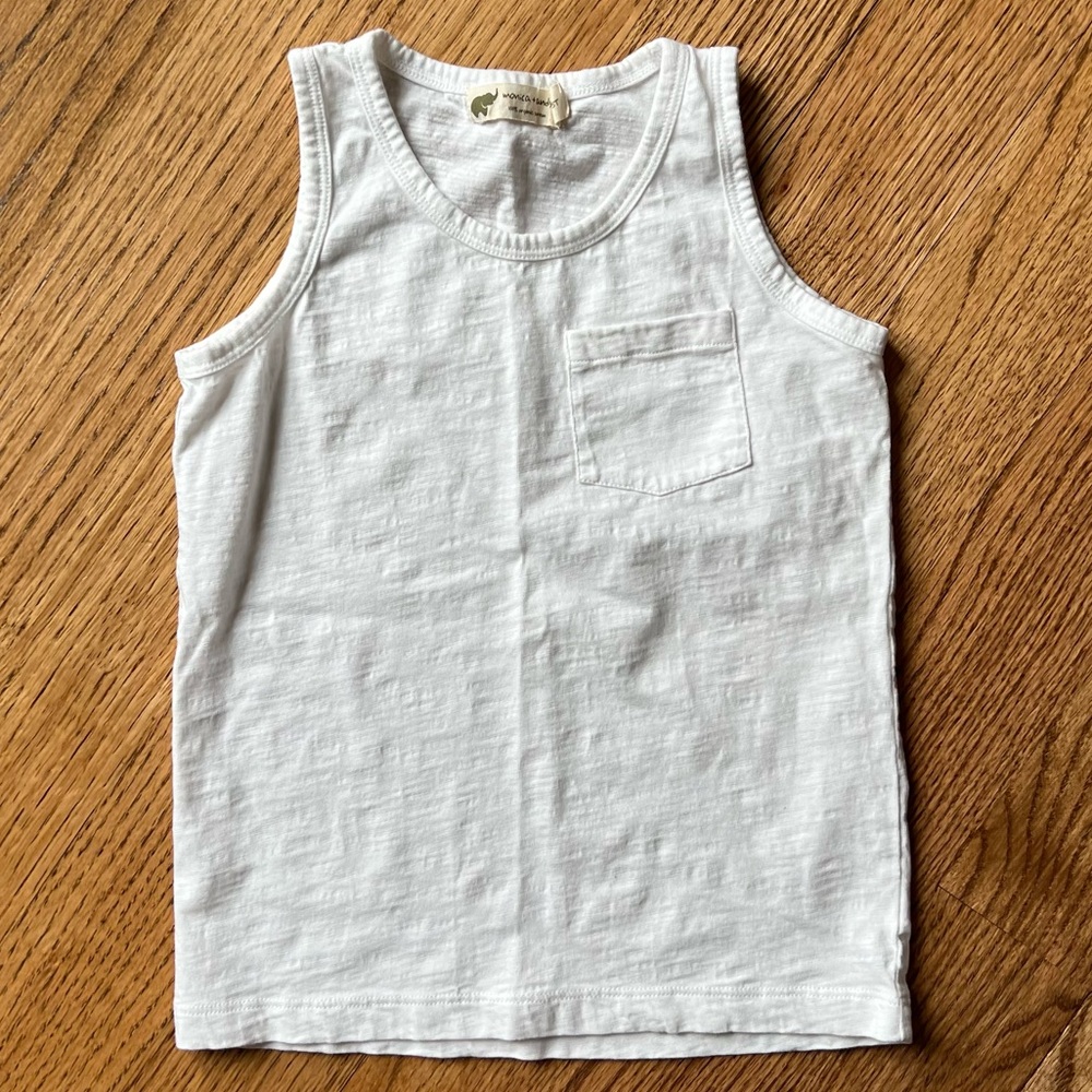 🆕 EUC Monica + Andy unisex solid white tank top with pocket 5T